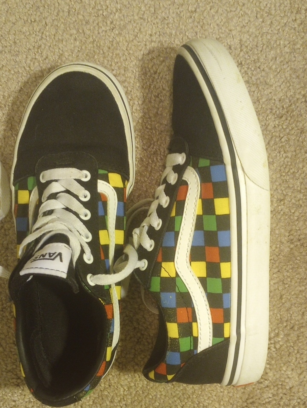 Vans Kids High-Top Sneakers with Multicolor Checkerboard